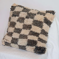 Wool Checkered Pillow in Grey