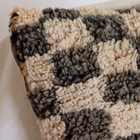 Wool Checkered Pillow in Grey