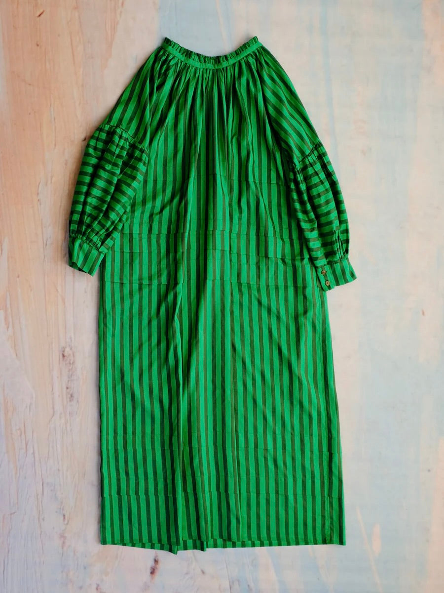 Silk Dress in Green Stripe – Rhubarb Designs