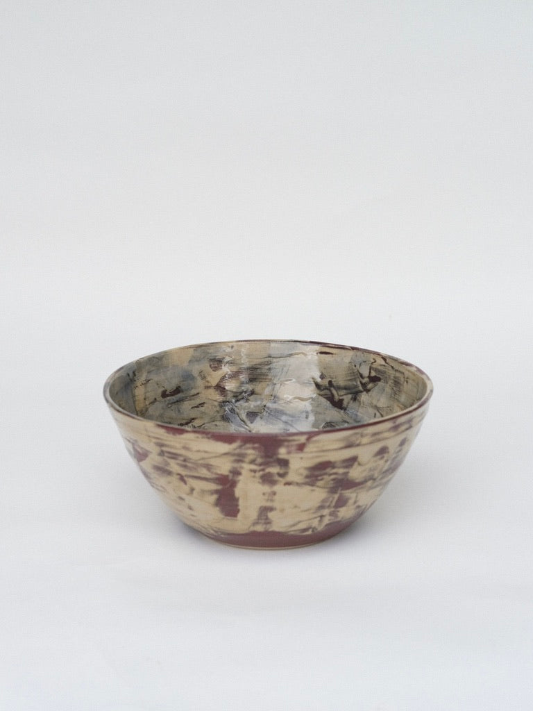 Abstract Bowl in Light Blue and Cream