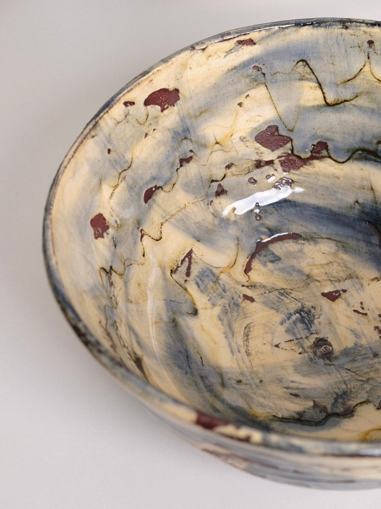 Large Abstract Blue Serving Bowl