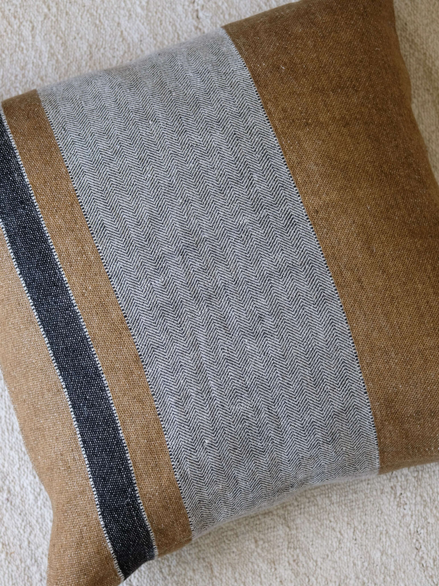Libeco Linen Pillow in Brown Stripe