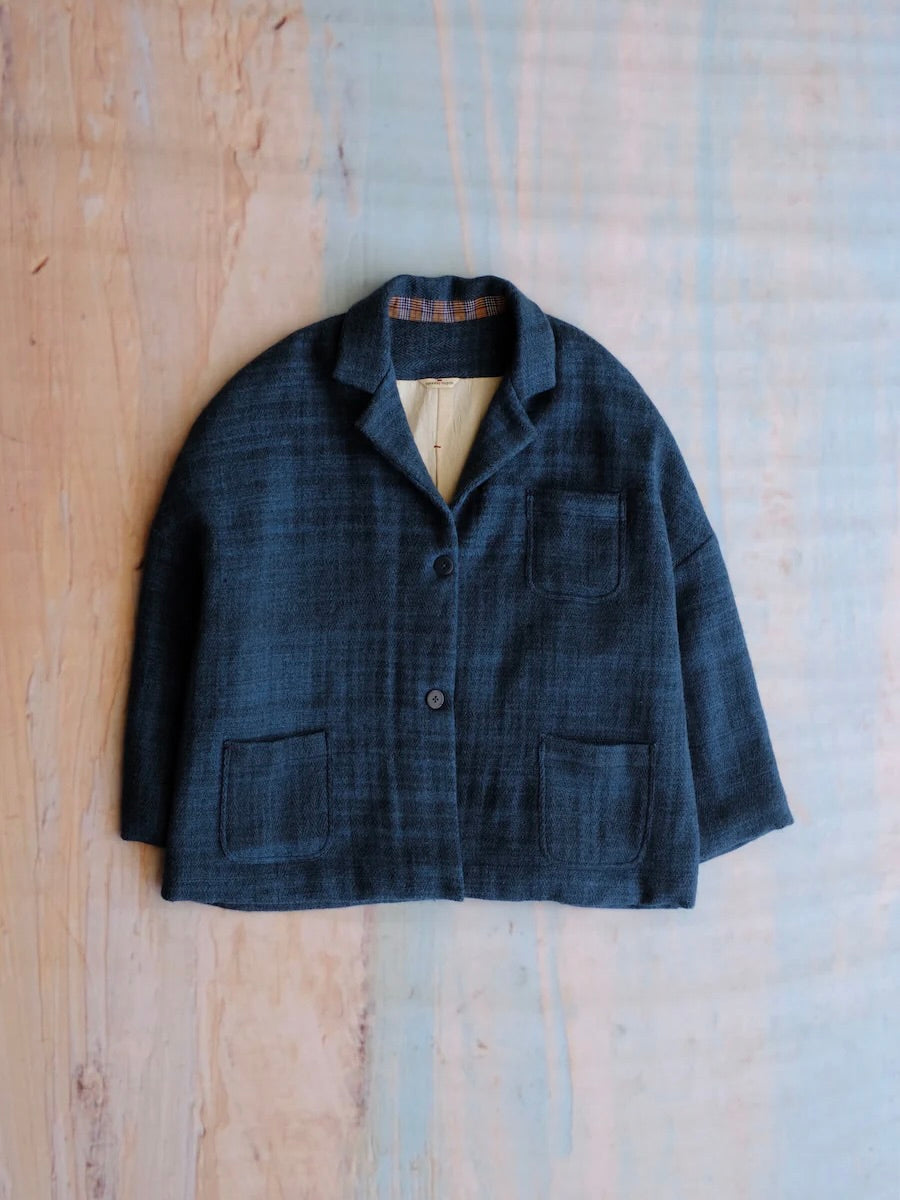 Hand-Woven Wool Jacket in Indigo