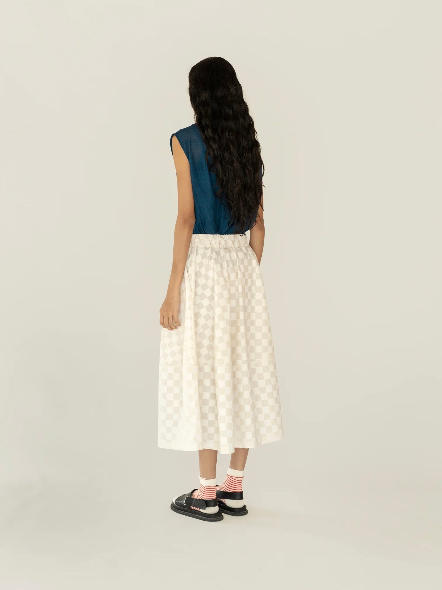 A-Line Skirt in White Check