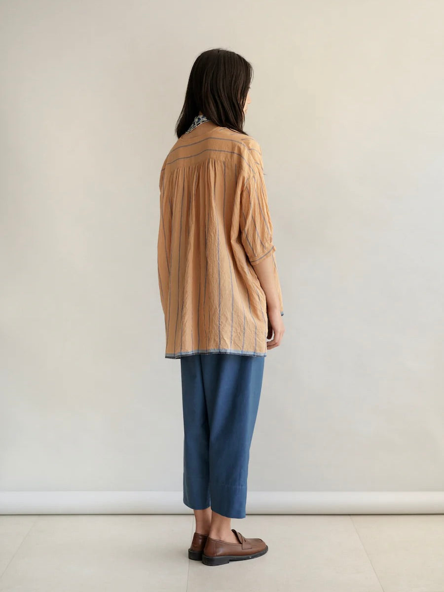 Hand-Loomed Shirt in Wheat and Blue