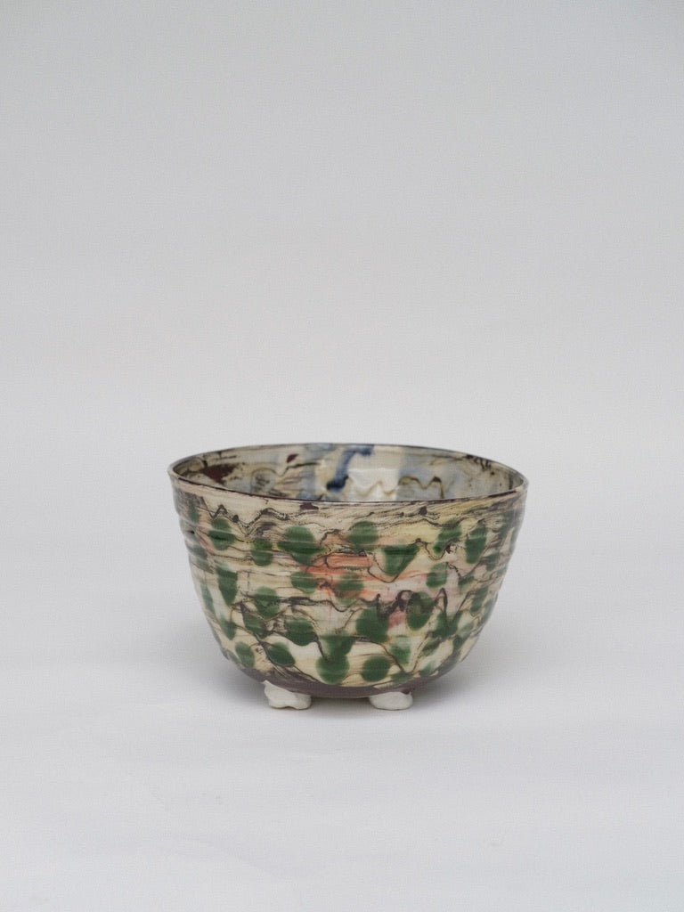 Footed Green Polka Dot Bowl