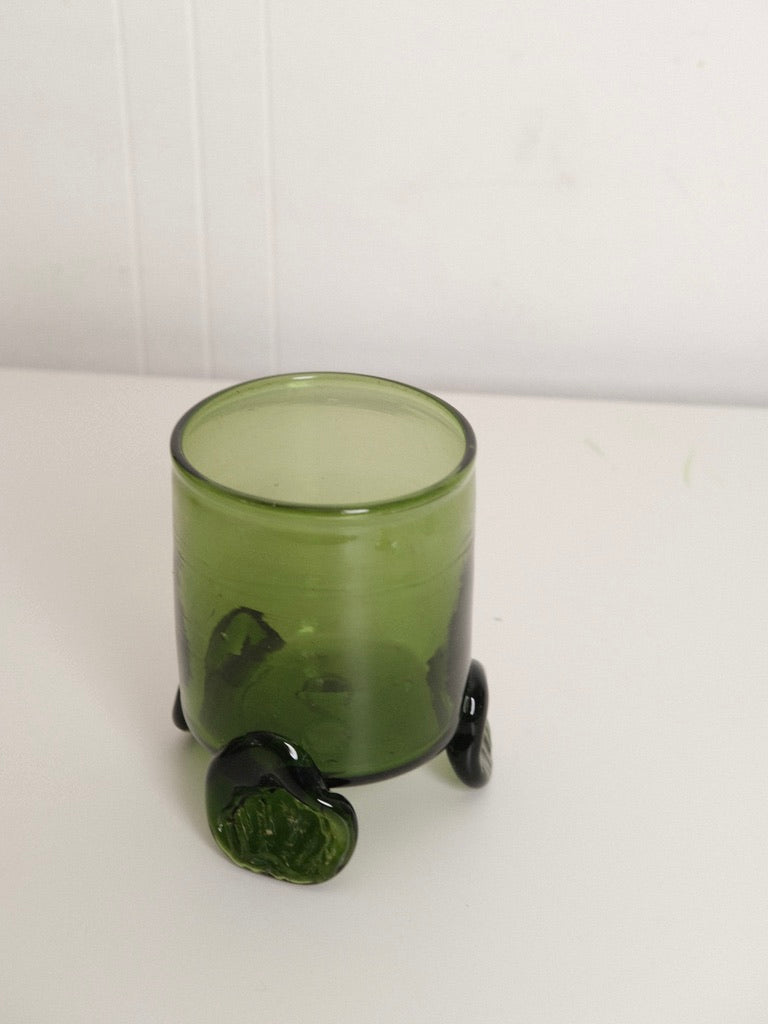 Footed Hurricane Vase in Olive