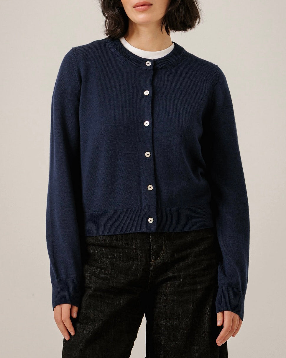 Classic Merino Cardigan in Navy