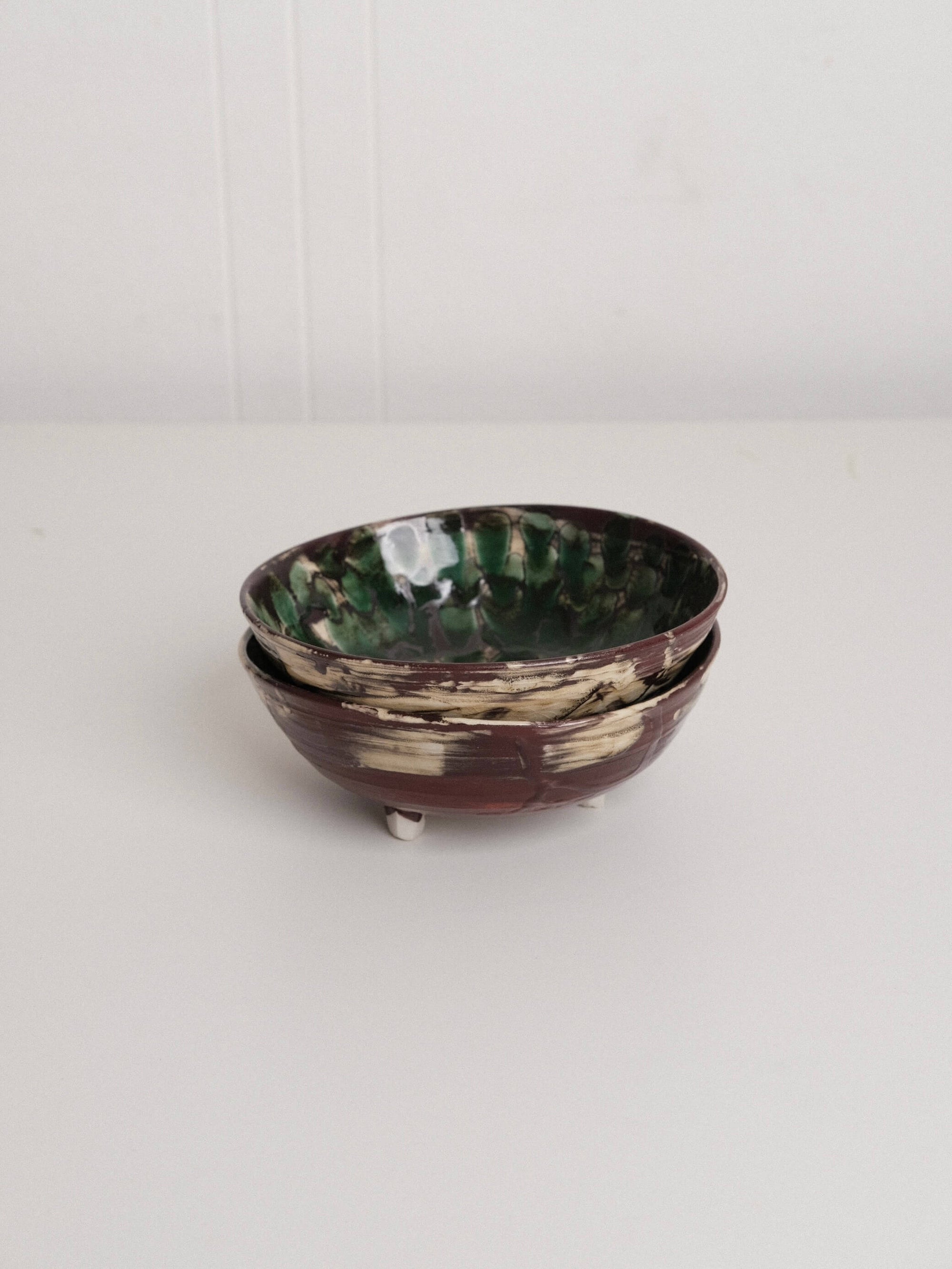 Footed Green Polka Dot Breakfast Bowl
