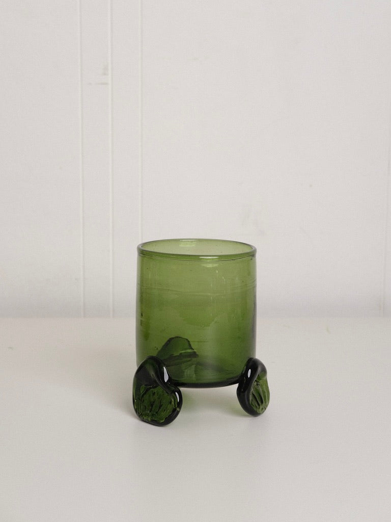 Footed Hurricane Vase in Olive