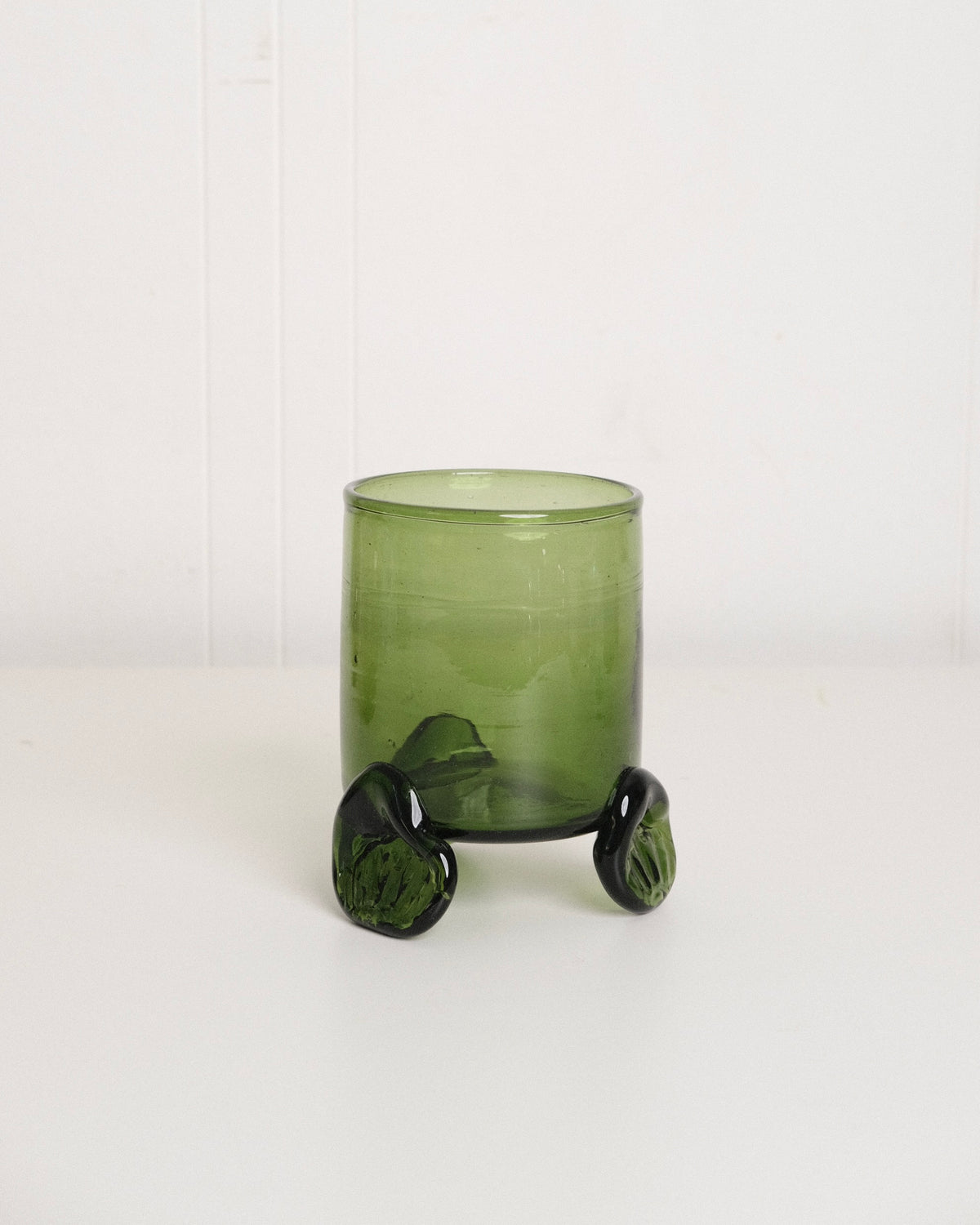 Footed Hurricane Vase in Olive