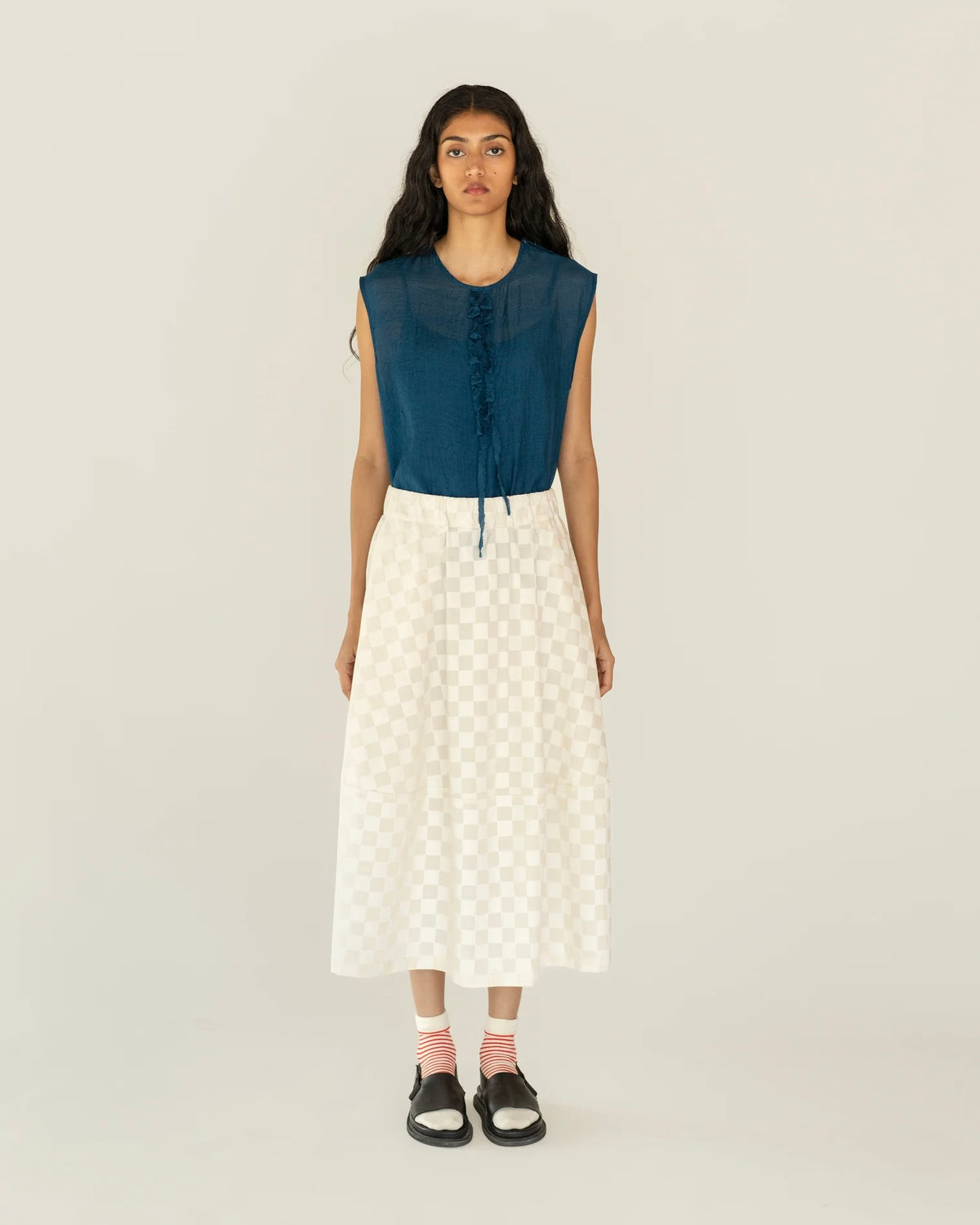 A-Line Skirt in White Check