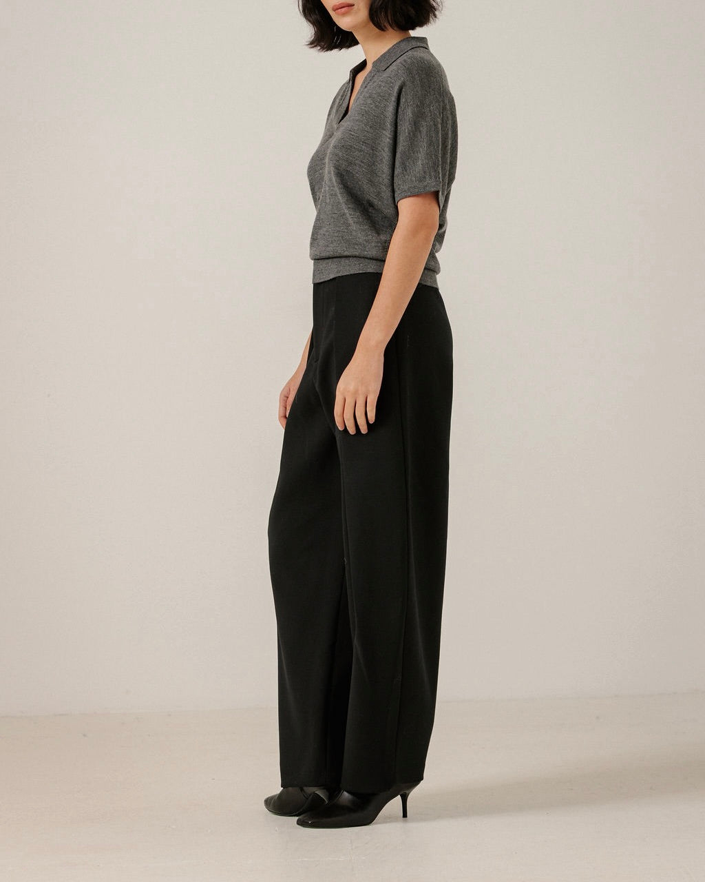 Batwing Merino Polo in Charcoal