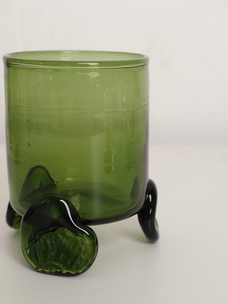 Footed Hurricane Vase in Olive