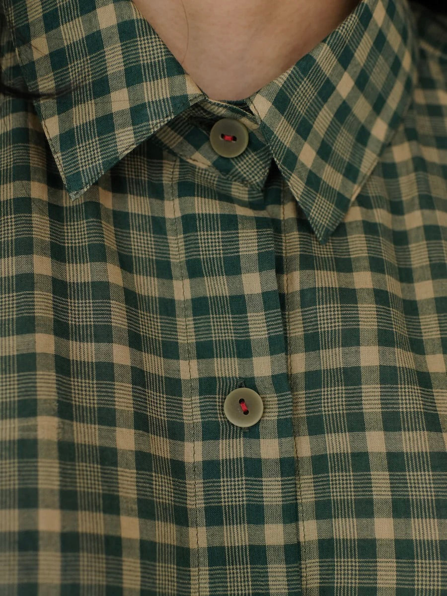 Cotton Shirt in Dark Green Checks