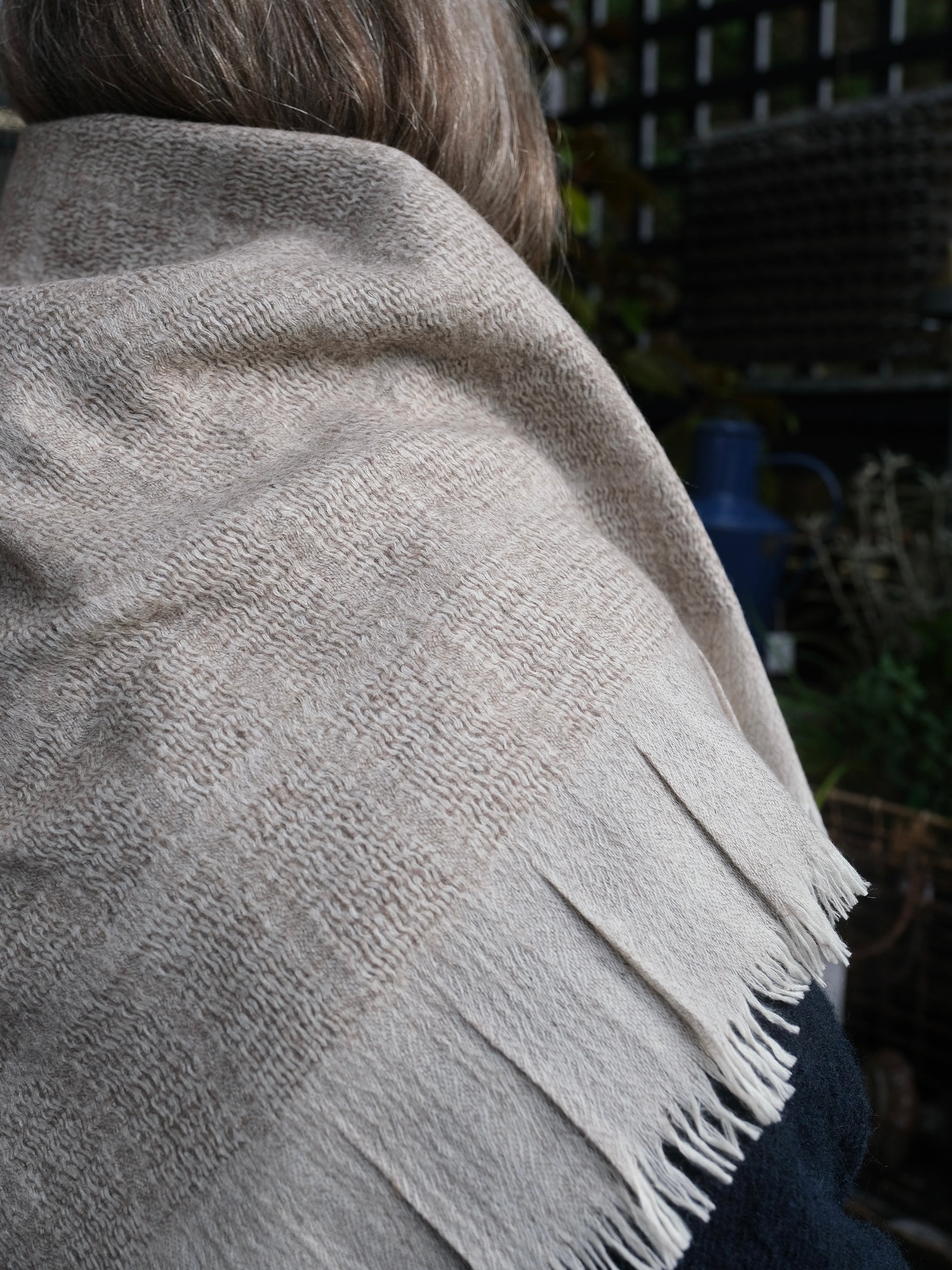 Overfelt Prince Basket Scarf in Natural Yak Grey and White