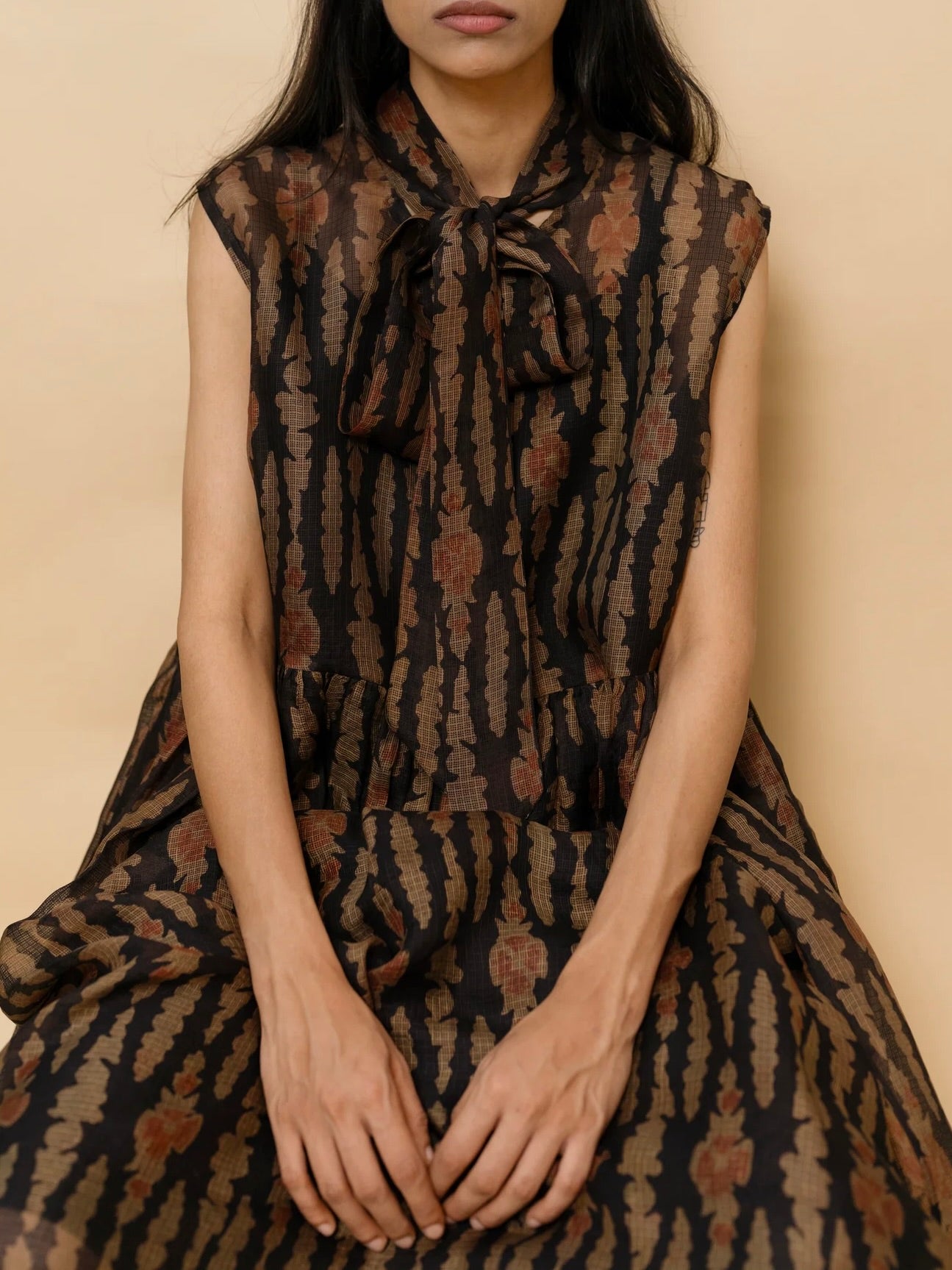 Cotton Silk Dress in Abstract Floral
