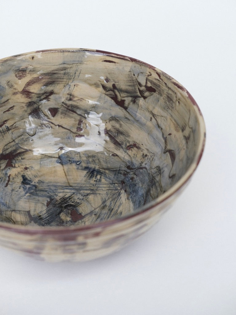 Abstract Bowl in Light Blue and Cream