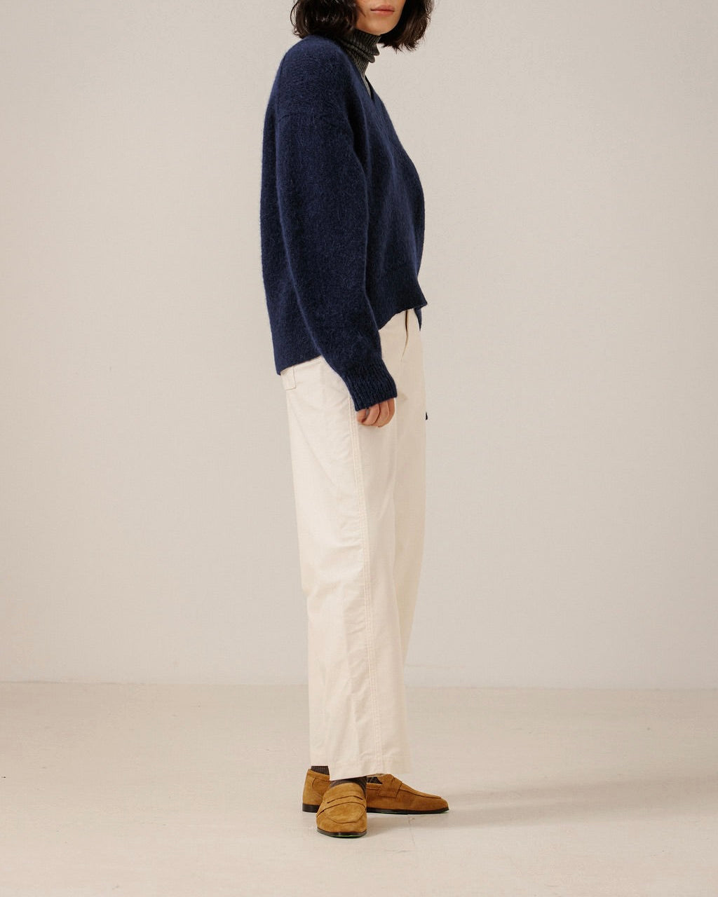 Boxy Alpaca V-Neck in Navy