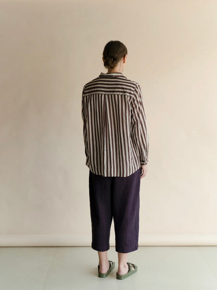 Cotton Silk Shirt in Brown Stripe