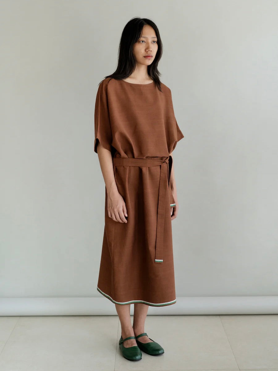 Linen Cotton Dress in Chestnut