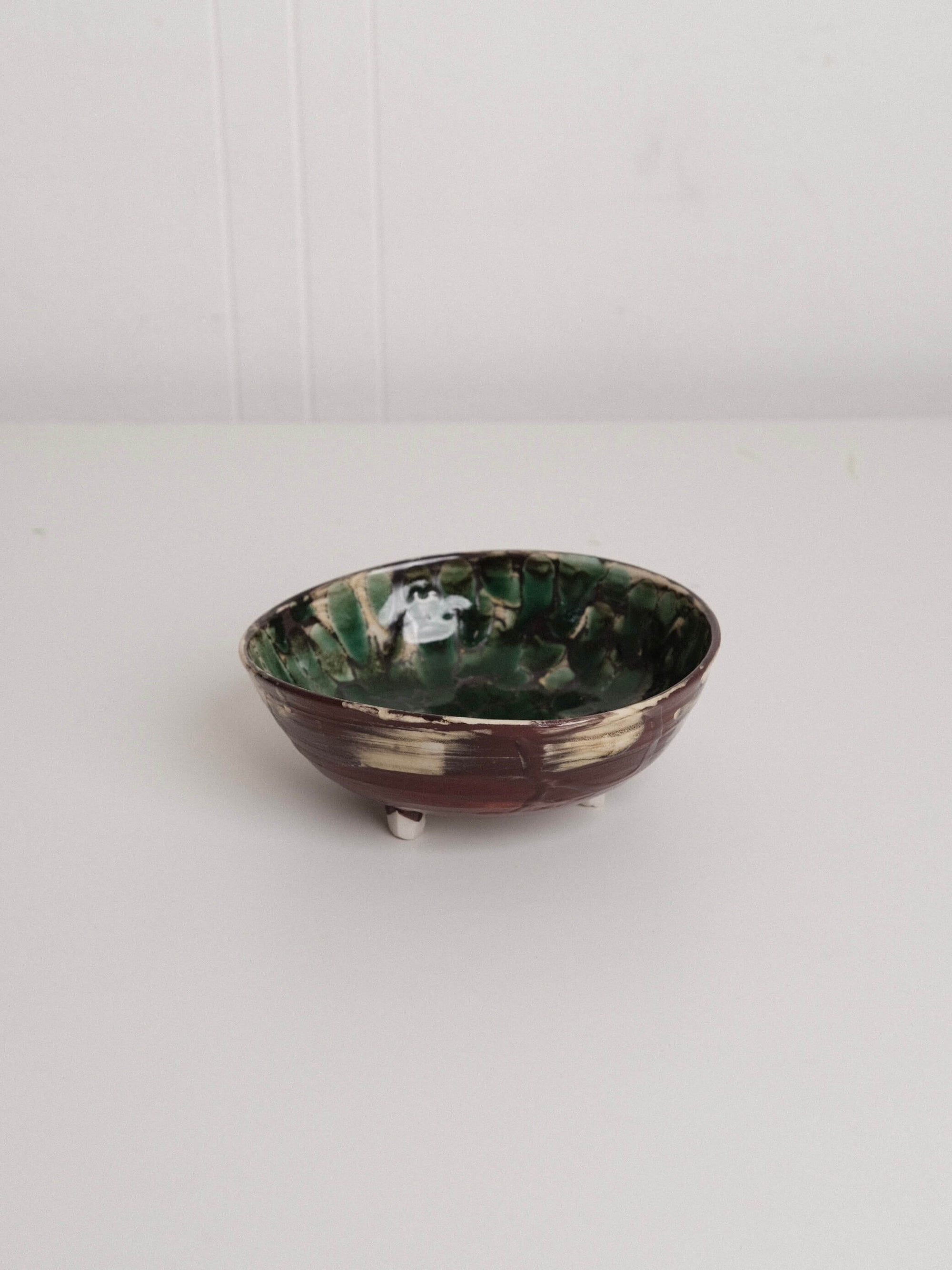 Footed Green Polka Dot Breakfast Bowl