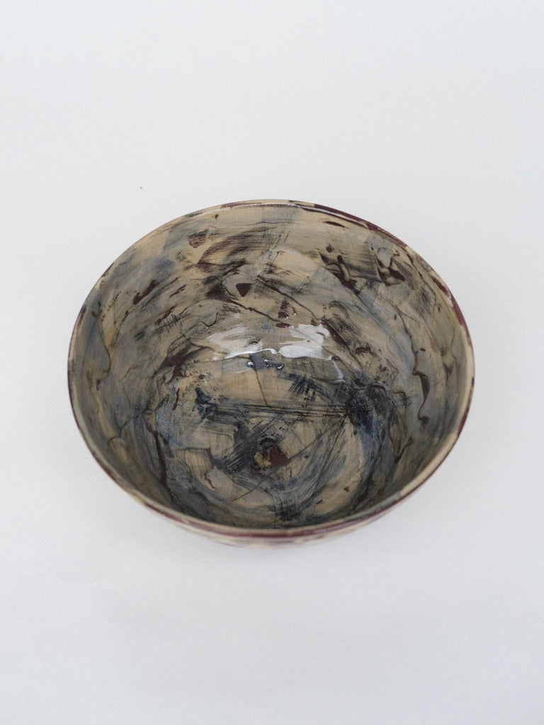 Abstract Bowl in Light Blue and Cream