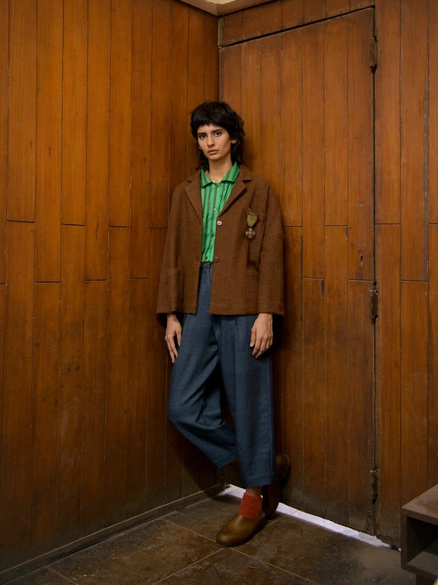 Hand-Woven Wool Jacket in Cocoa