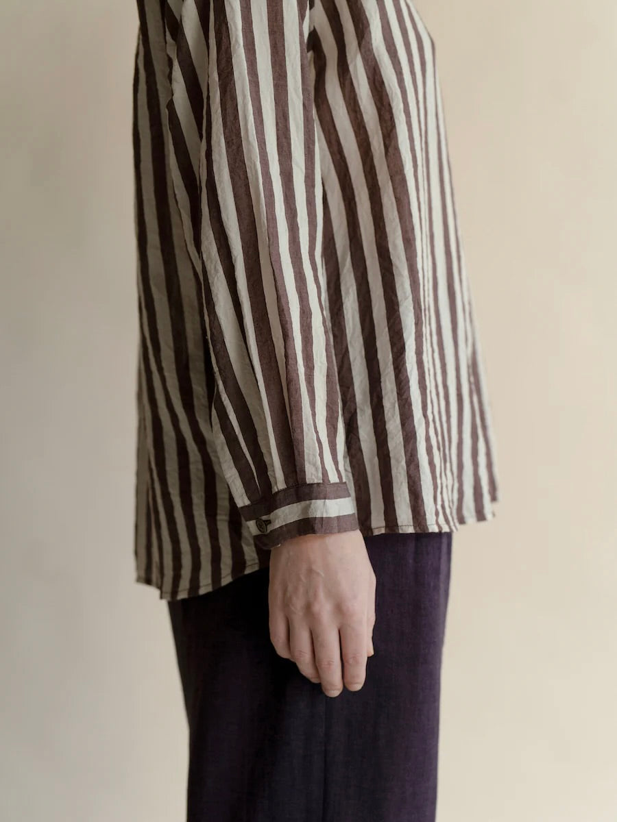 Cotton Silk Shirt in Brown Stripe