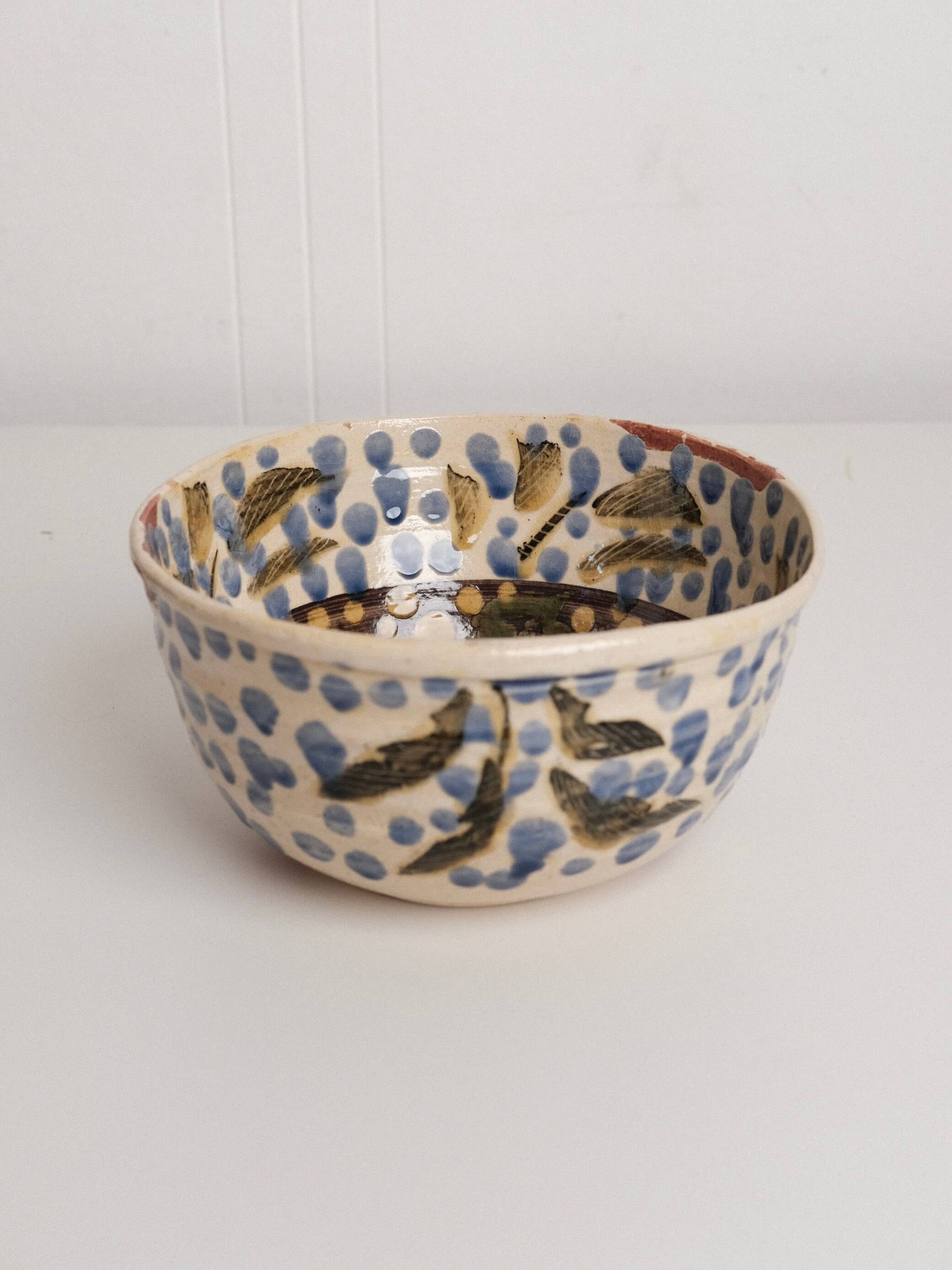 Large Blue Polka Dot Serving Bowl