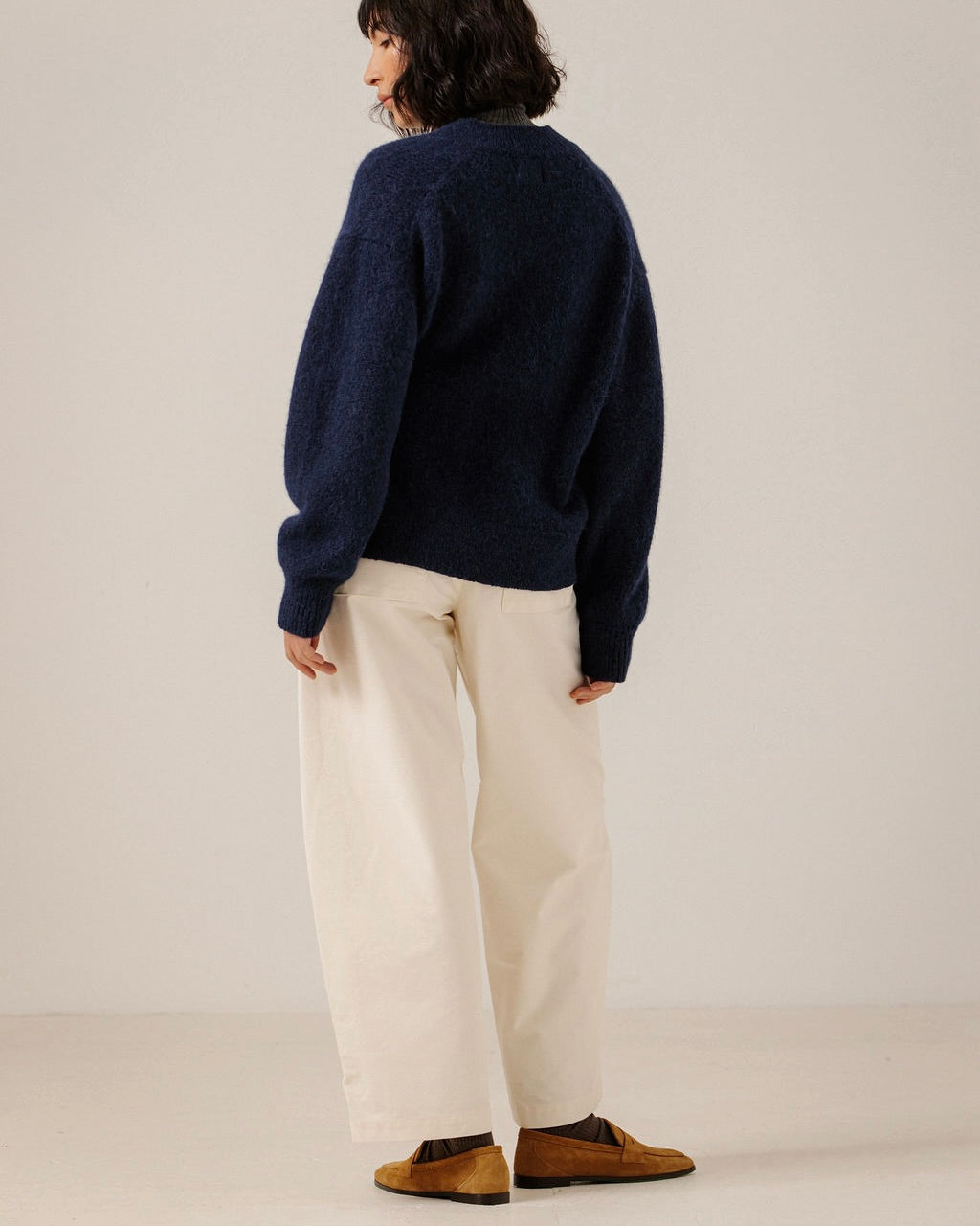 Boxy Alpaca V-Neck in Navy