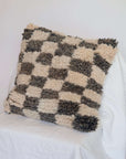Wool Checkered Pillow in Grey