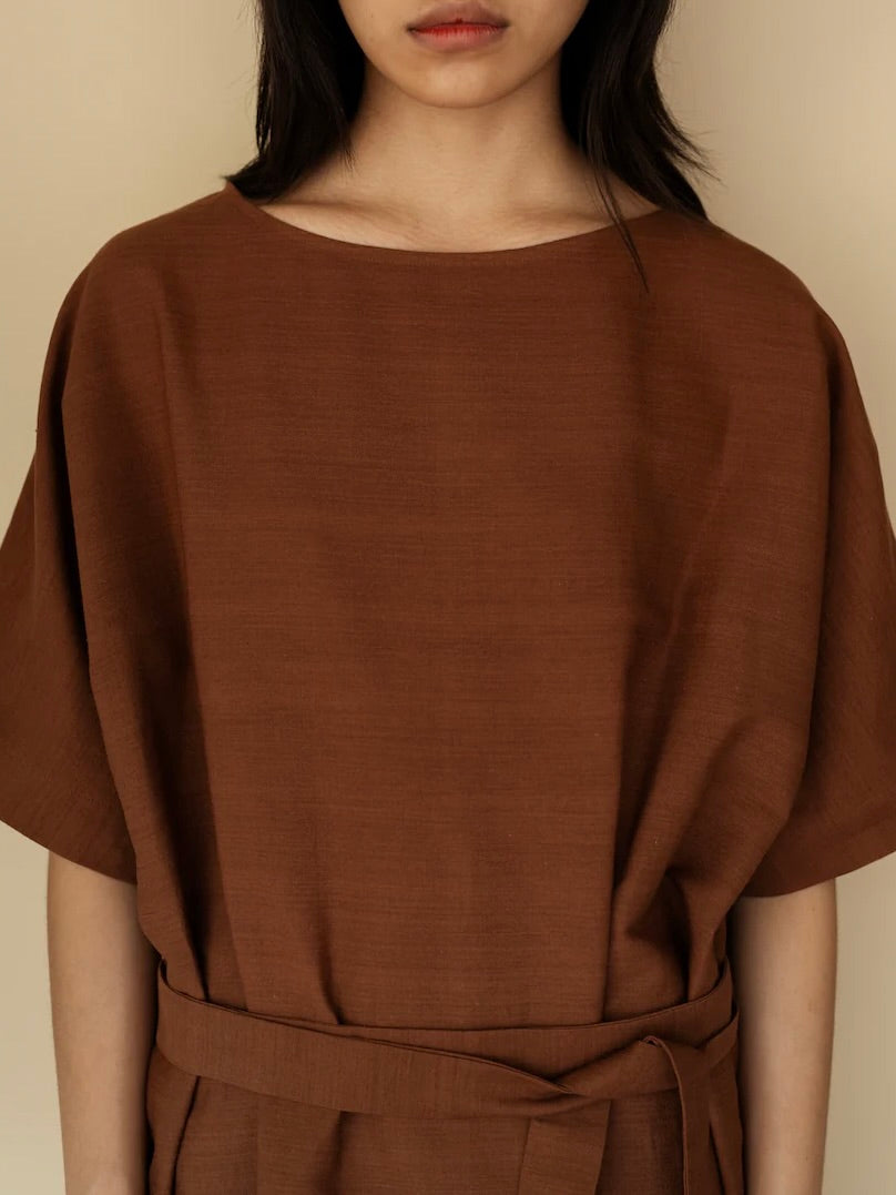 Linen Cotton Dress in Chestnut