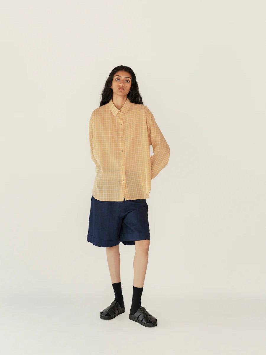 Cotton Shirt in Yellow Checks