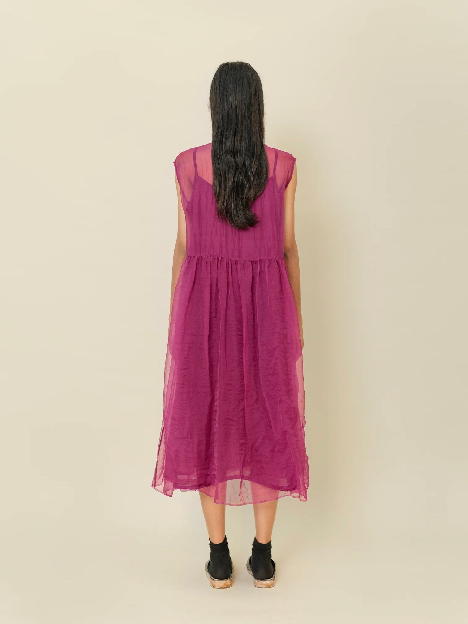 Tie Silk Dress in Magenta