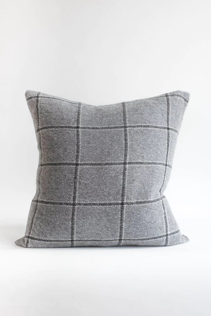 Wool Pillow in Flannel Dark Grey Check