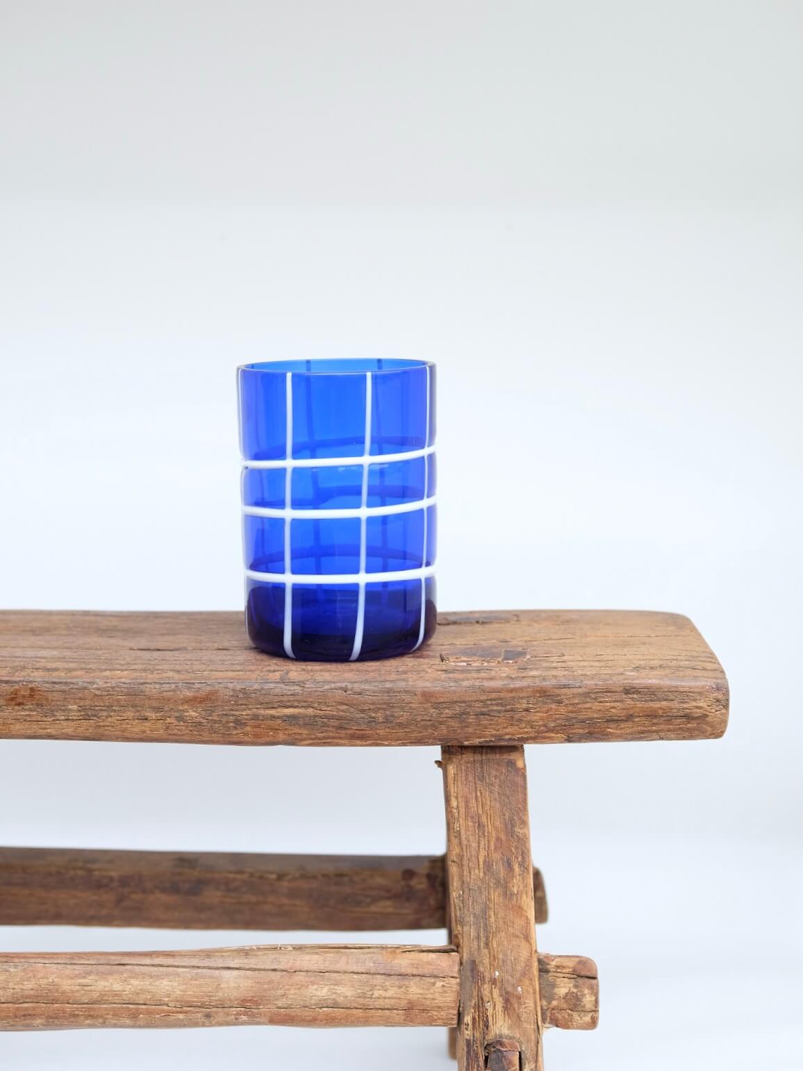 Checkered Glass in Deep Blue and White