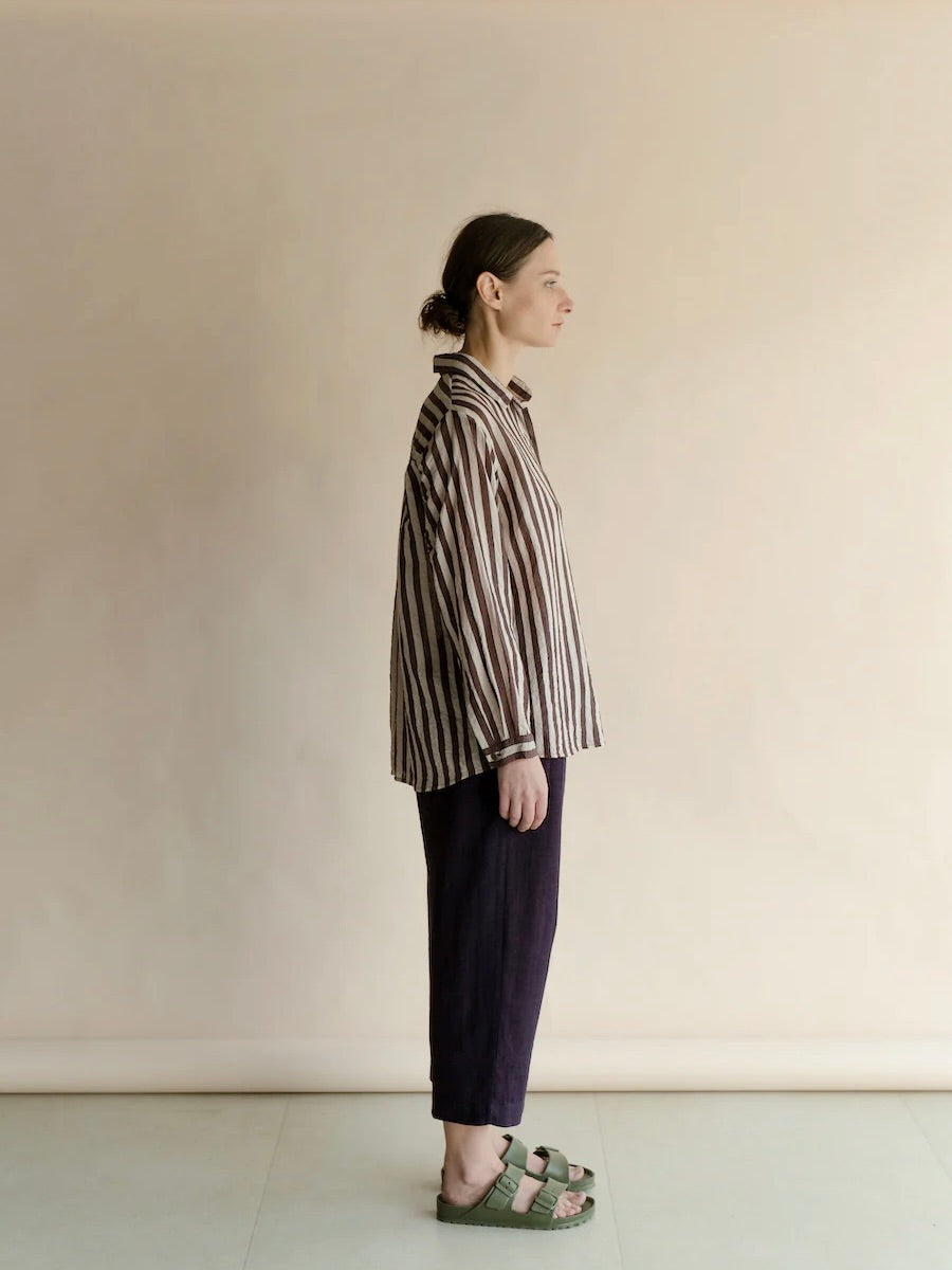 Cotton Silk Shirt in Brown Stripe