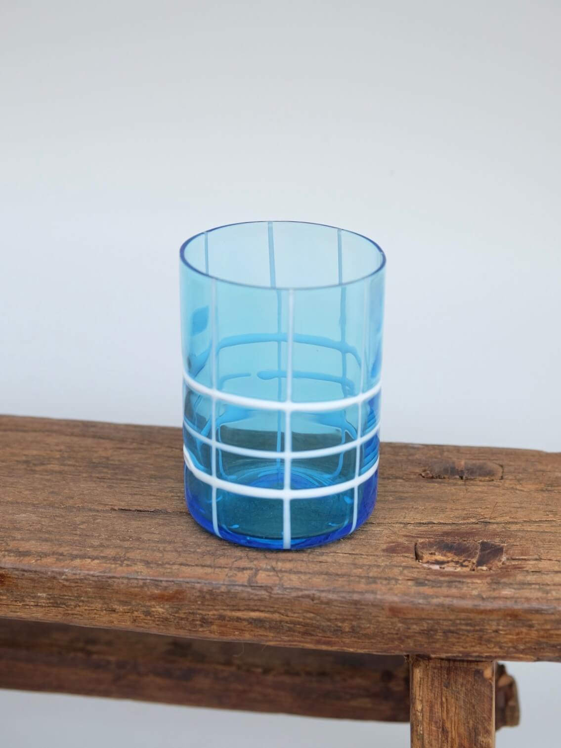 Checkered Glass in Light Blue and White