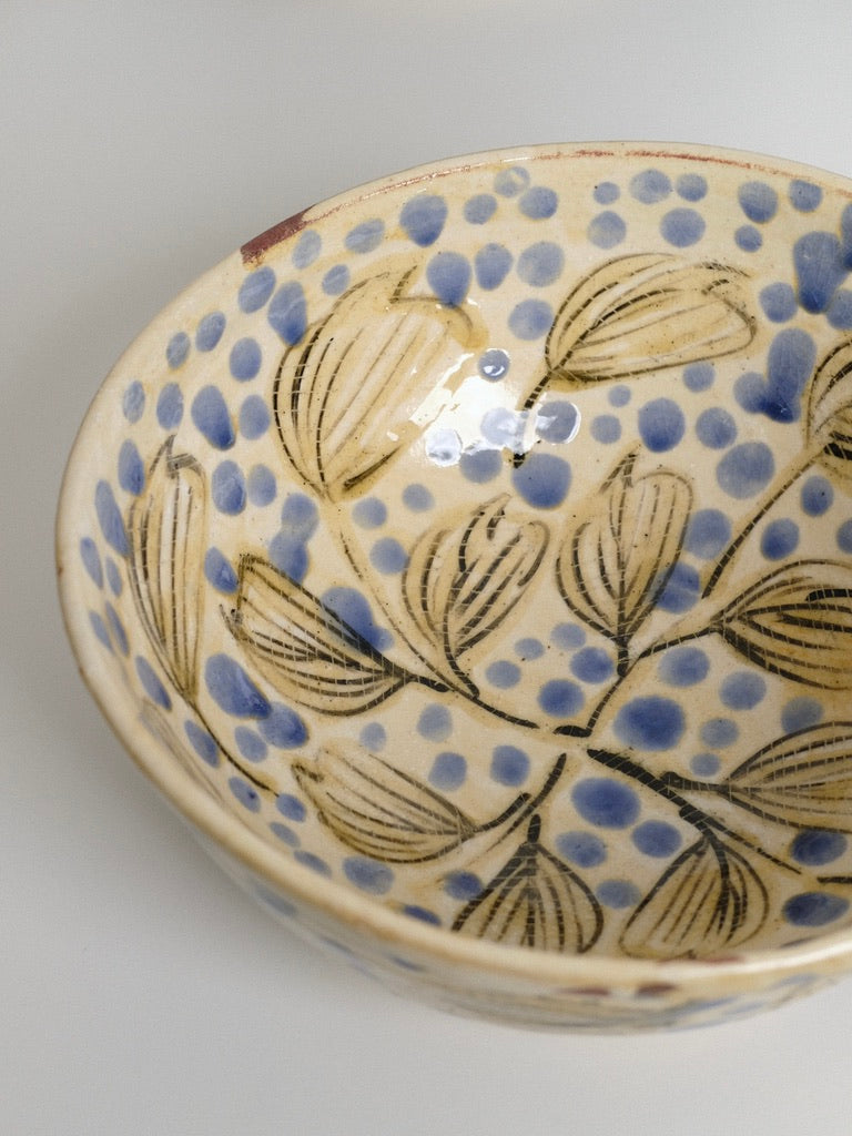 Large Blue Polka Dot Serving Bowl