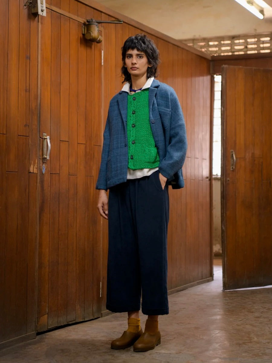Hand-Woven Wool Jacket in Indigo