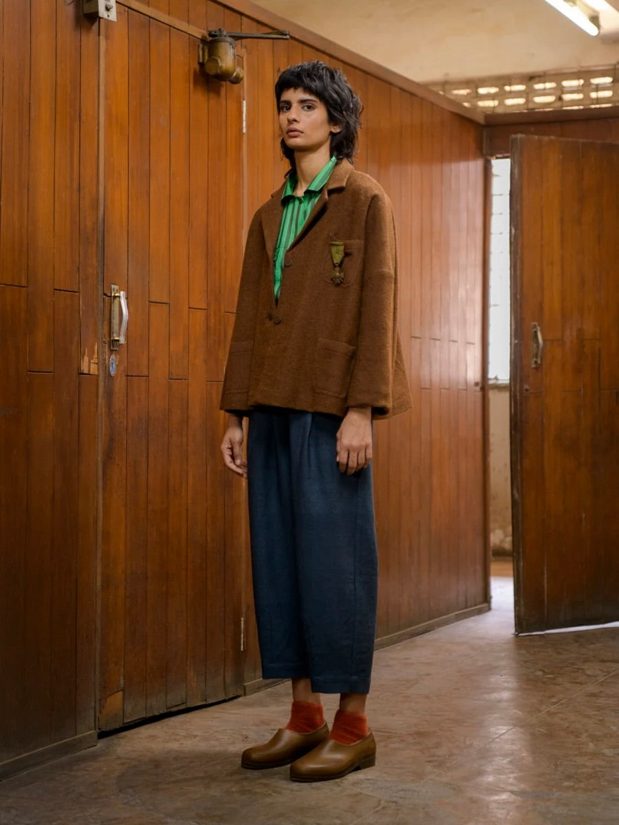 Hand-Woven Wool Jacket in Cocoa