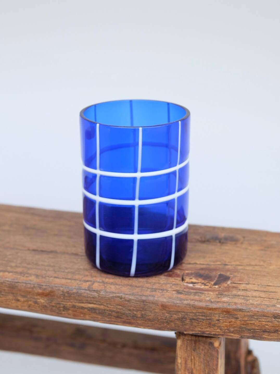 Checkered Glass in Deep Blue and White