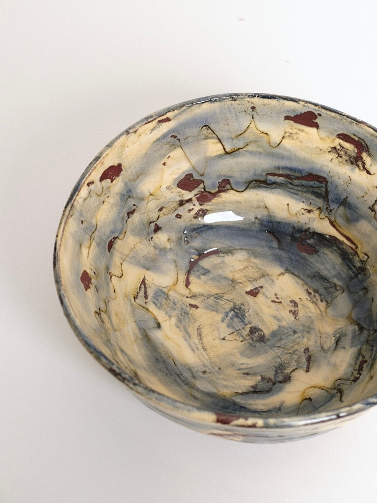Large Abstract Blue Serving Bowl
