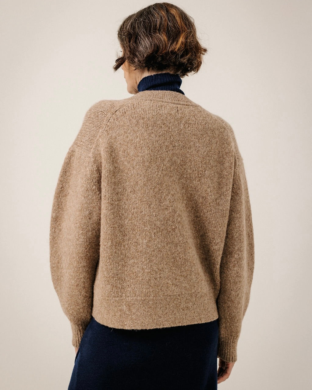 Boxy Alpaca V-Neck in Dark Fawn
