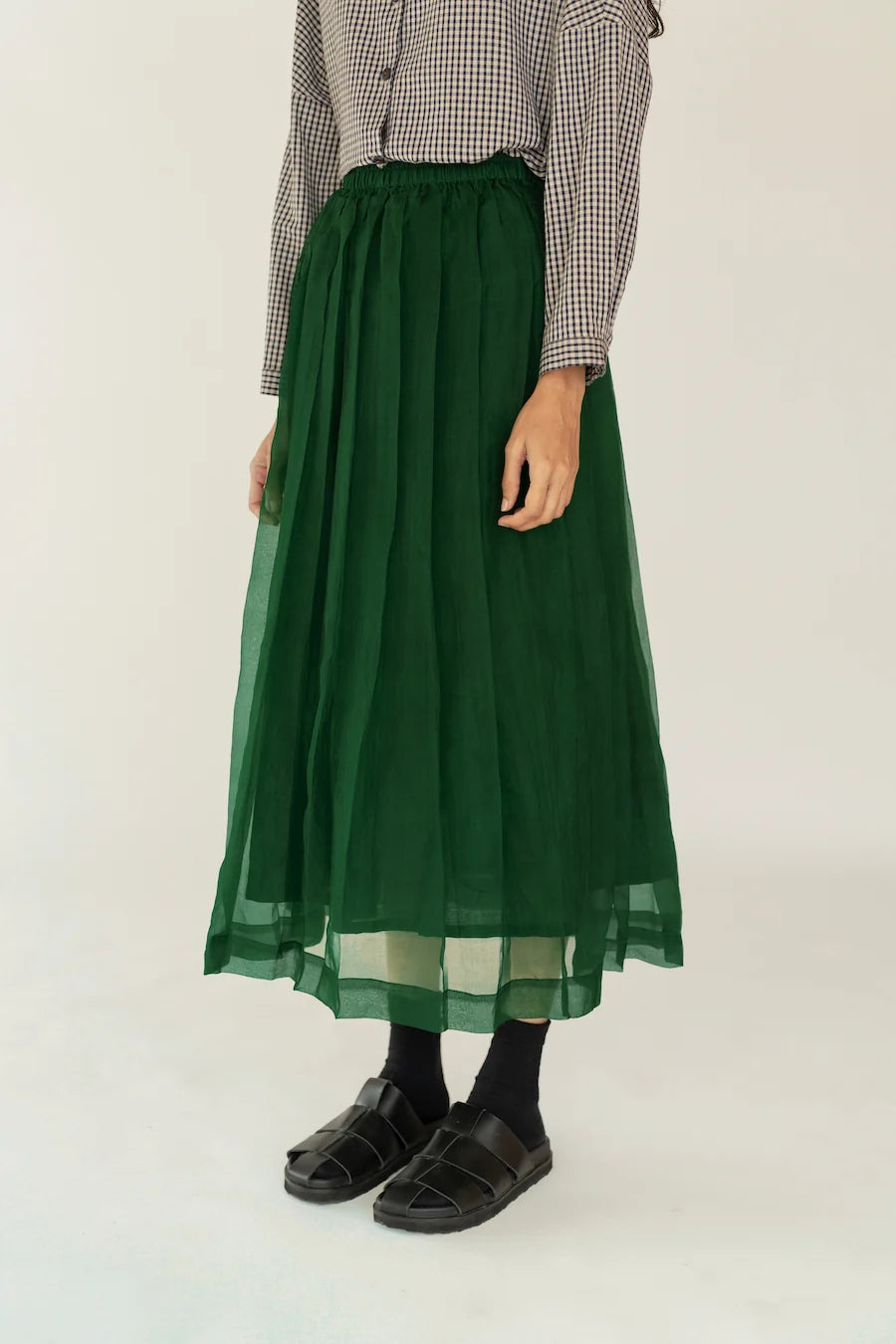 Pleated Silk Skirt in Forest Green