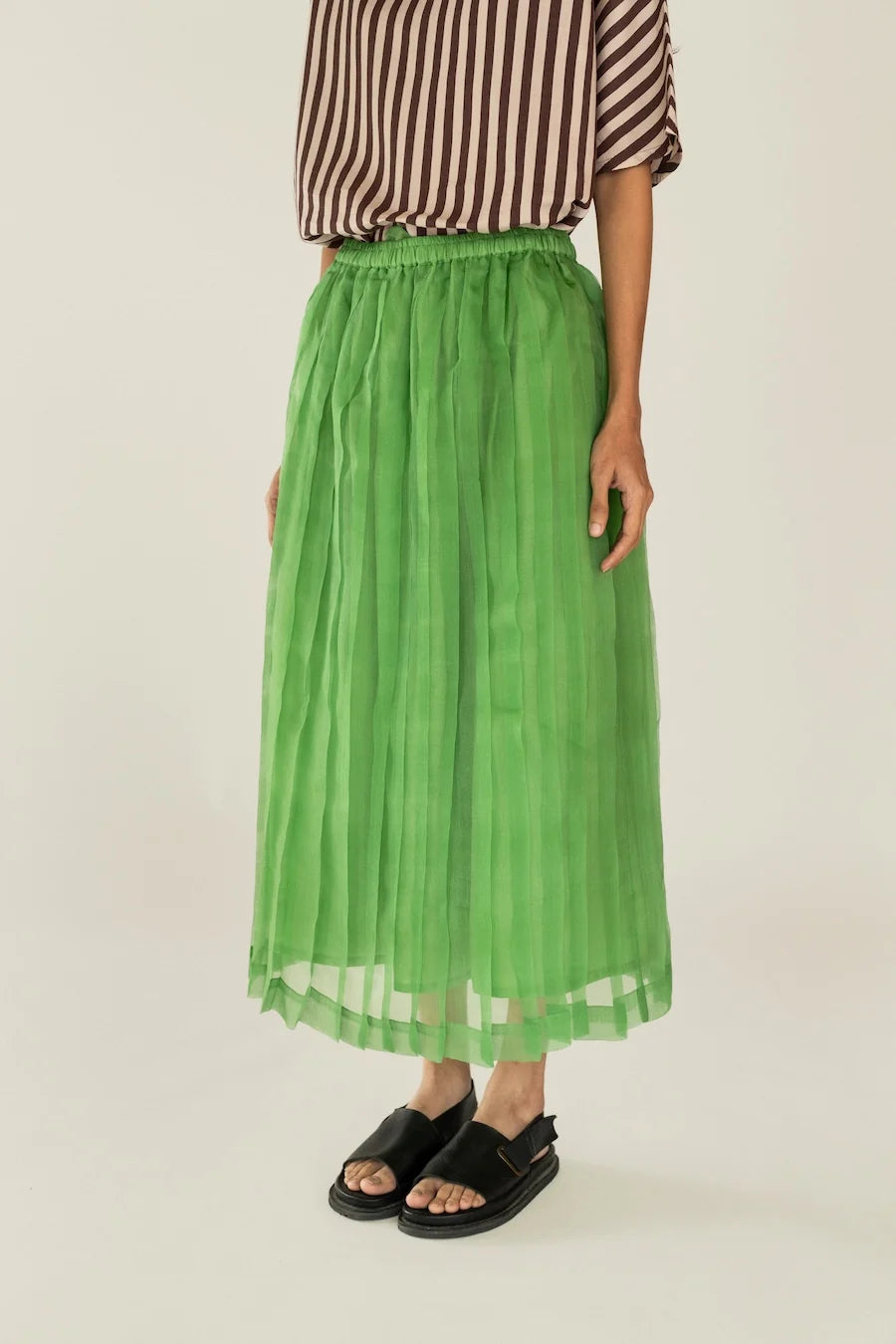 Pleated Silk Skirt in Tomatillo Green