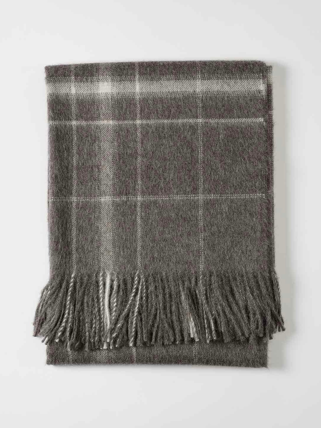 Grey/Ivory Plaid Alpaca Blanket by Linen Way