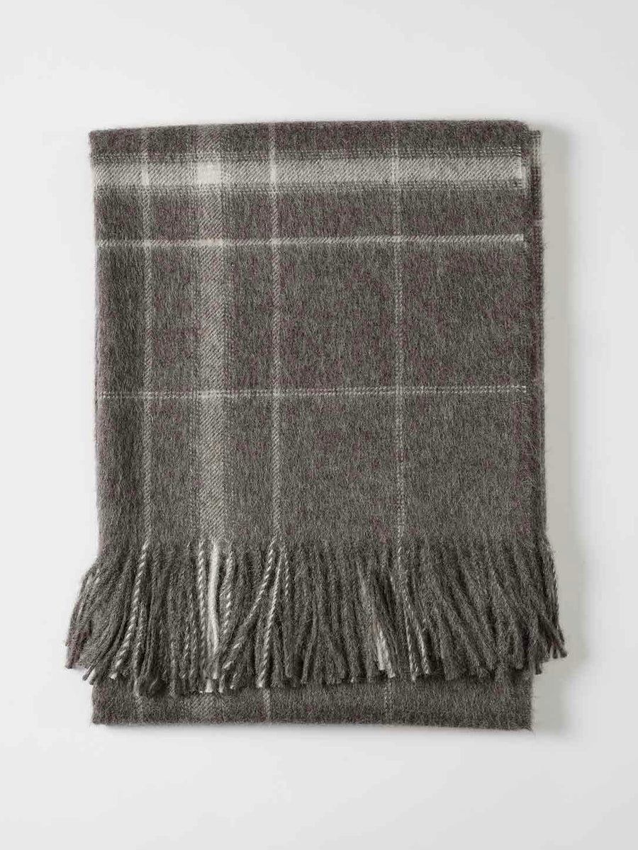 Grey/Ivory Plaid Alpaca Blanket by Linen Way
