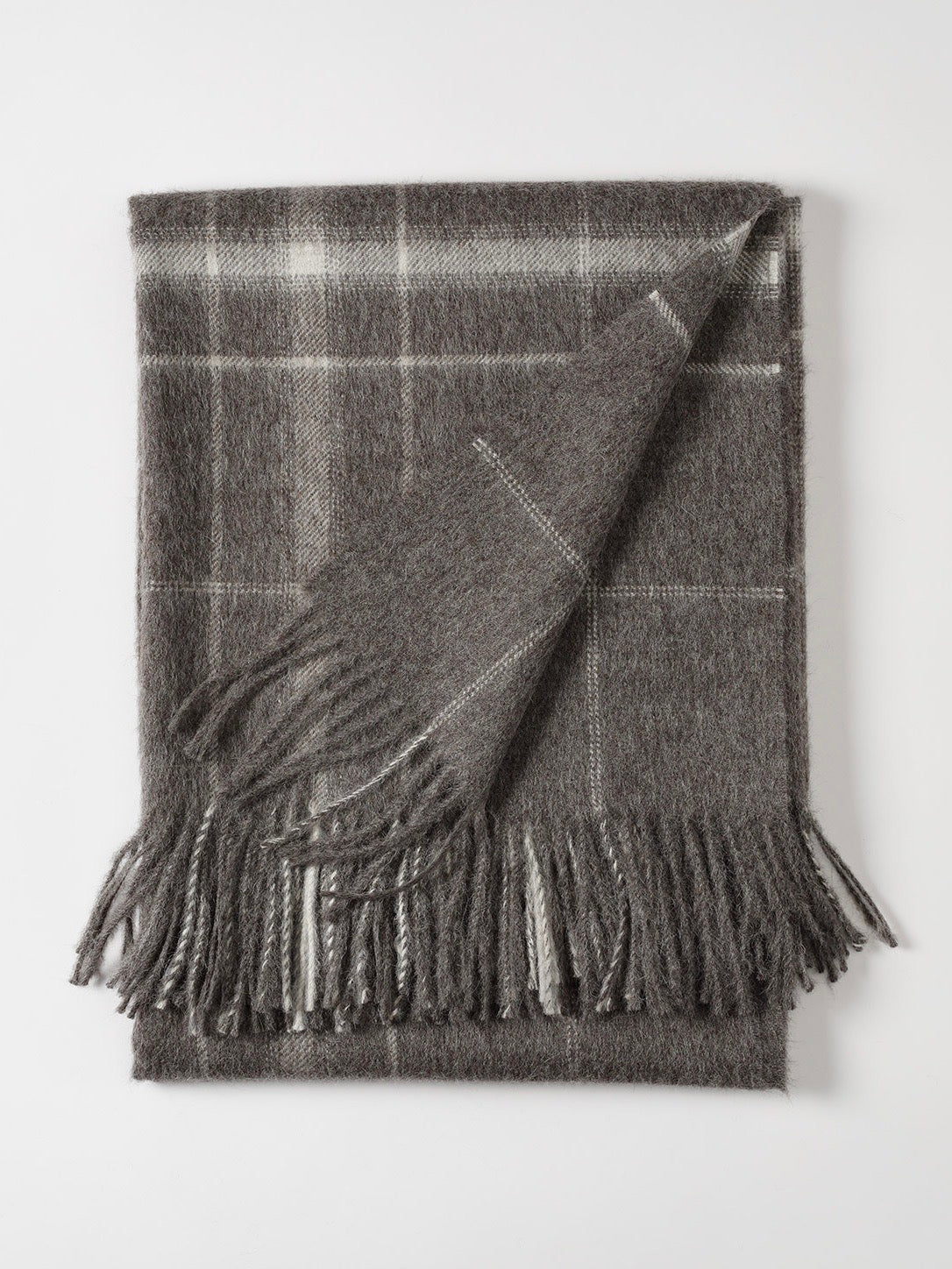 Grey/Ivory Plaid Alpaca Blanket by Linen Way